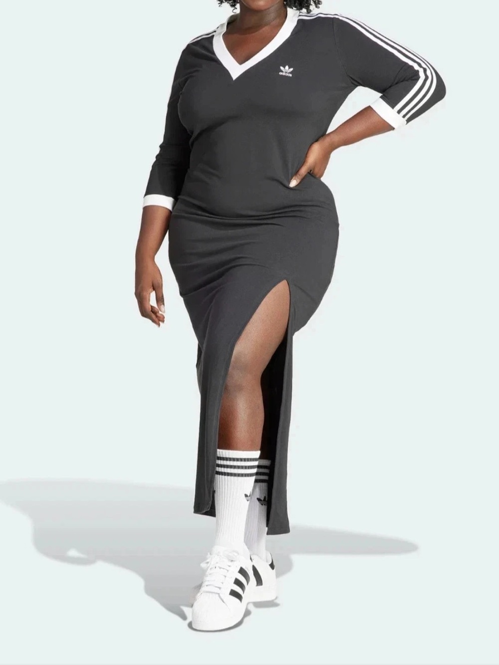 NWT Adidas Adicolor Classics 3-Stripes Sporty Maxi Dress Black Sizes 3X